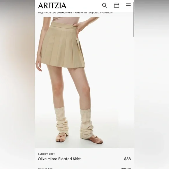NWT Aritzia Olive Micro Pleated Skirt Brown - Picture 1 of 3
